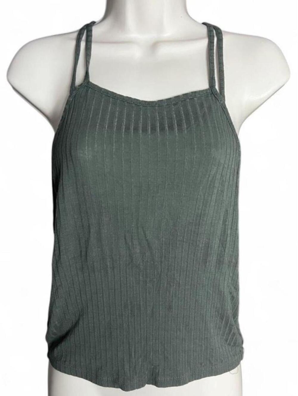 Vintage Charlotte Russe Khaki Green Ribbed O-Ring Open Back Tank Top